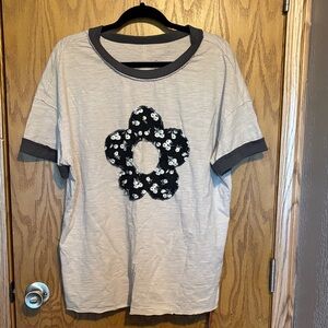 SHEIN  Bohemian Creamy tan with grey Textured Top small but relaxed fit